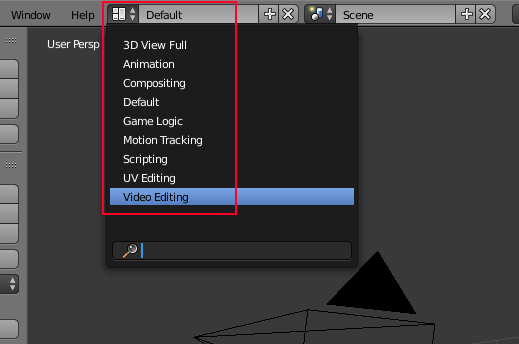 Blender's Choose Screen Layout drop down