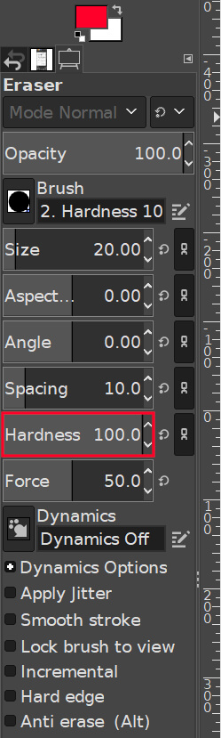 GIMP eraser hardness
