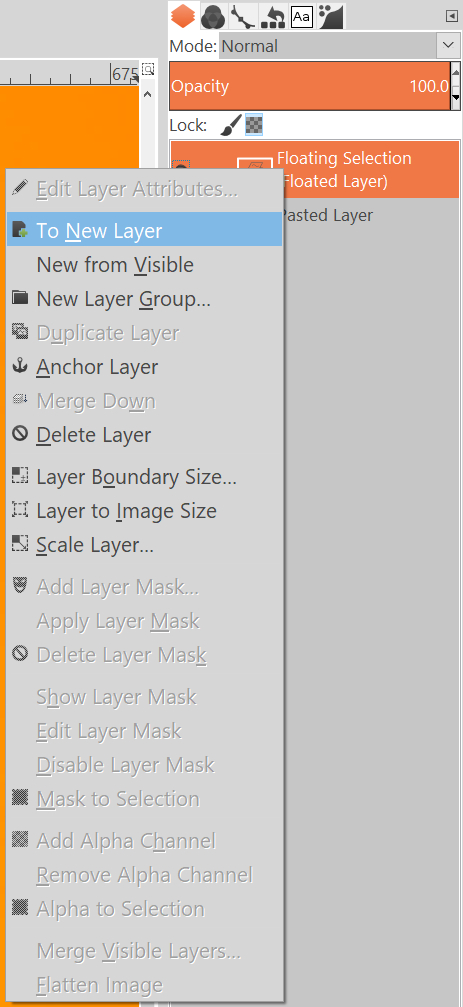 Anchored layer menu