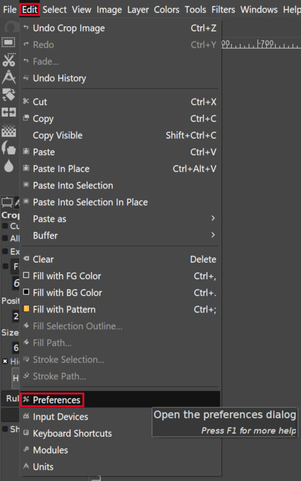 Edit preferences gimp