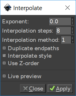 The interpolate menu