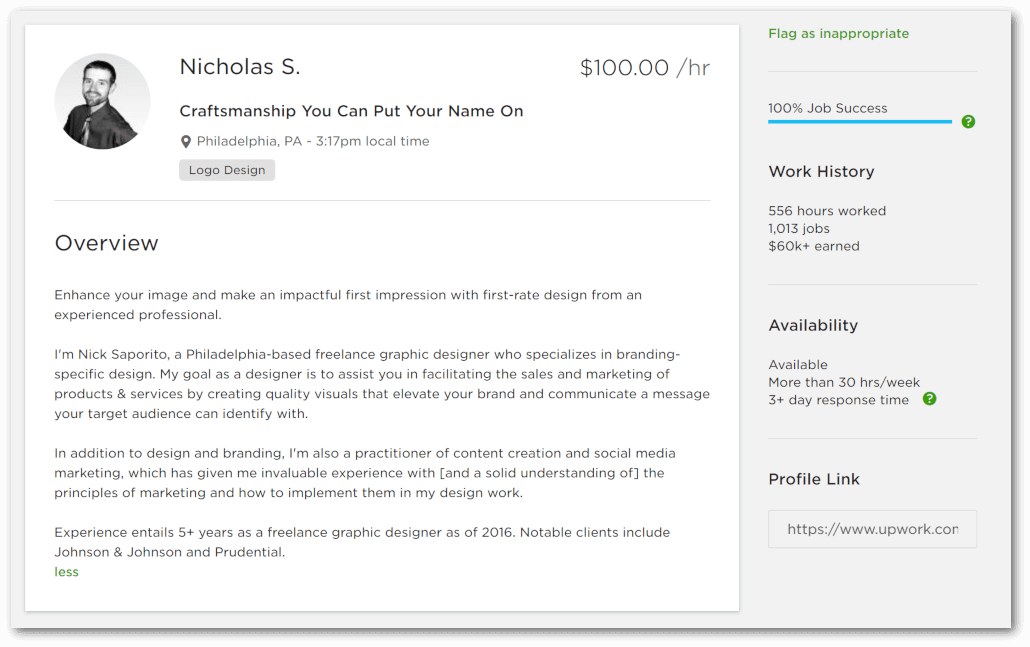 Freelancer Profile on Upwork