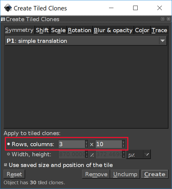 Inkscape tiled clones menu