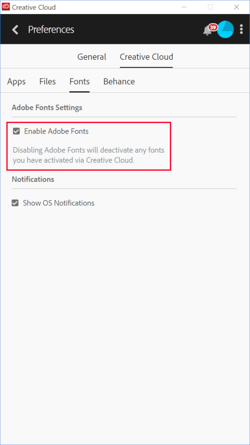 Creative Cloud preferences