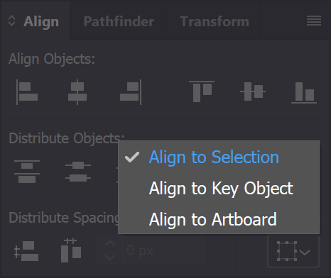 The alignment menu in Illustrator