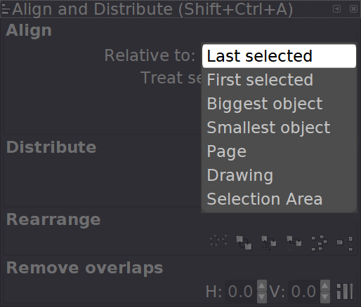 The alignment menu in Inkscape