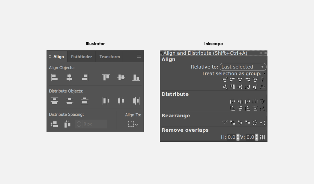 Alignment menu comparisons