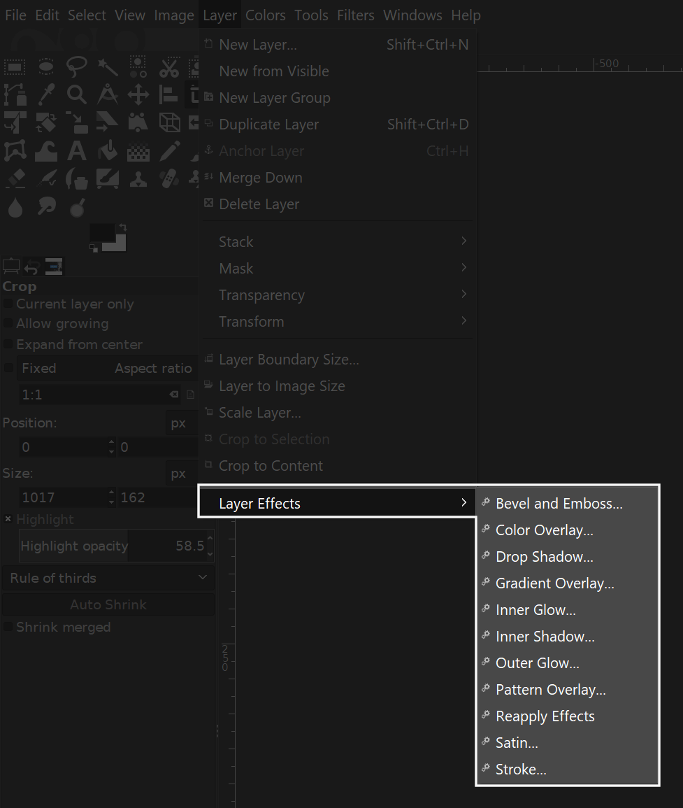 GIMP layer effects menu