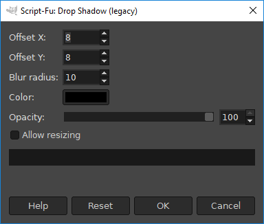 Drop shadow presets