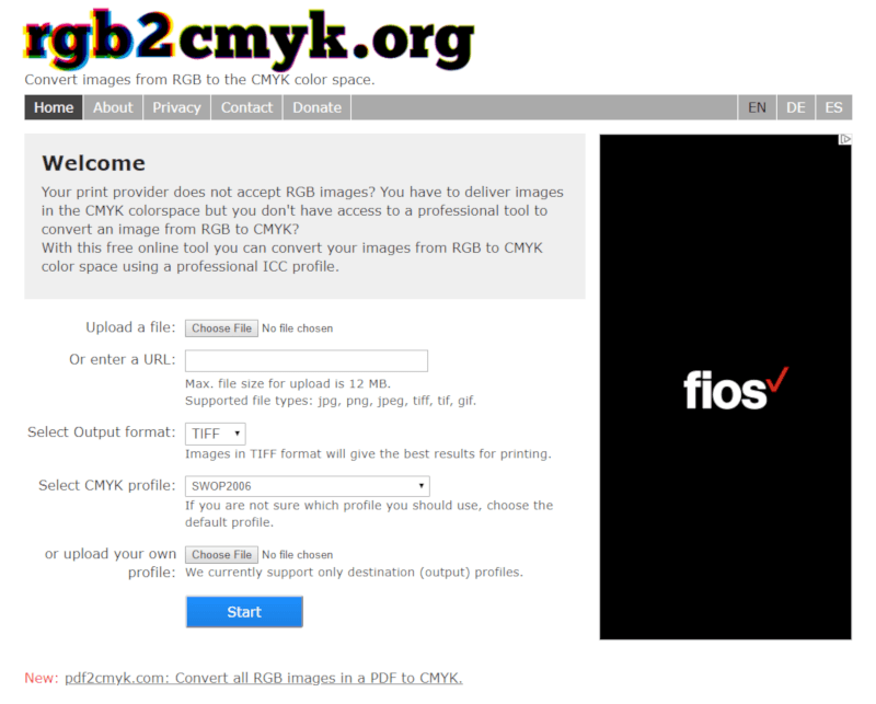 RGB2CMYK website screenshot