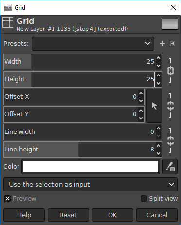 GIMP render grid menu