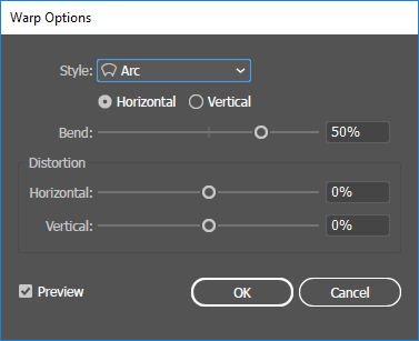 The warp options menu