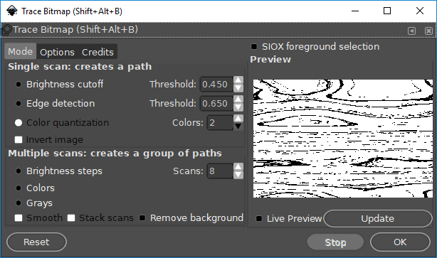 Trace bitmap menu