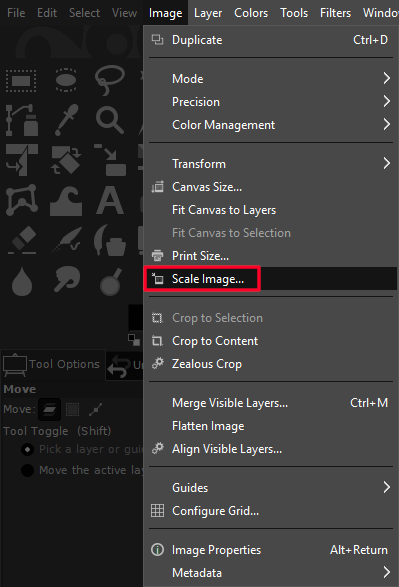 Scale image menu