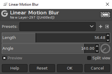 Linear motion blur menu