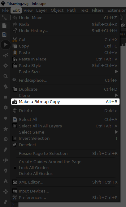 Bitmap copy menu