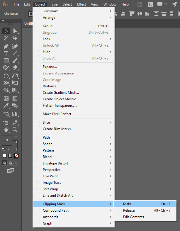 Menu pathway for making a clipping mask