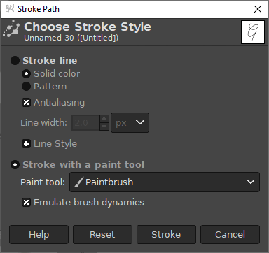 Stroke path menu