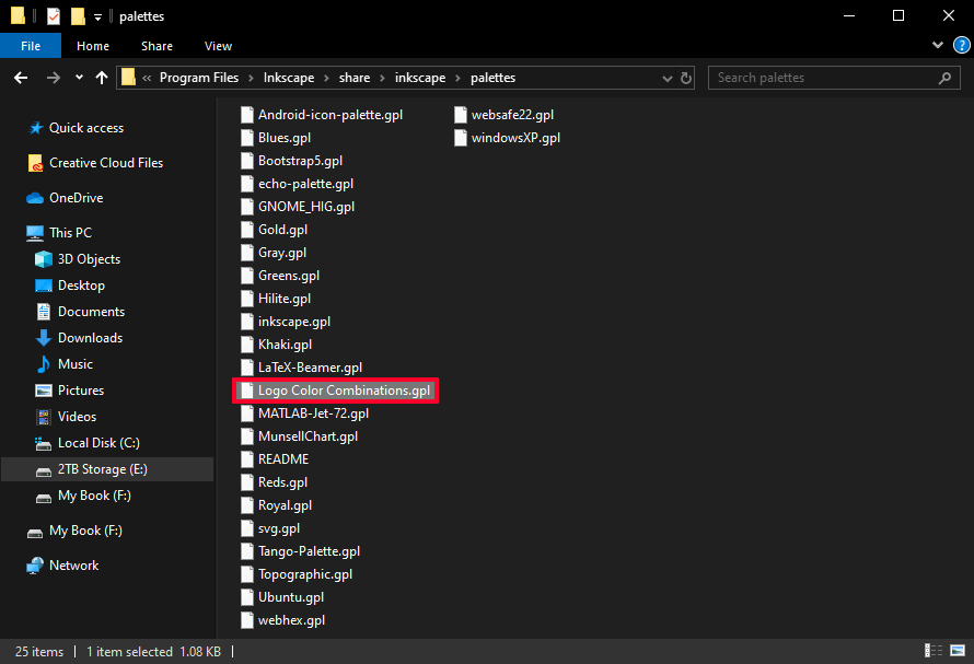 Palette folder with new file added