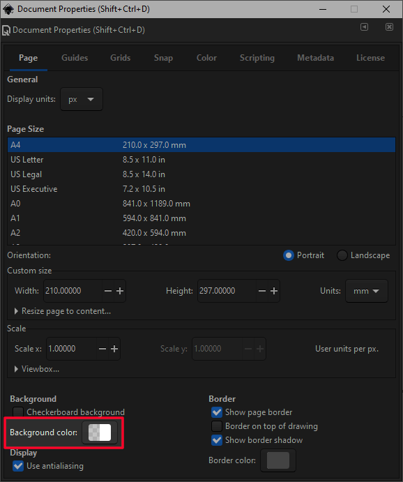 Document Properties menu