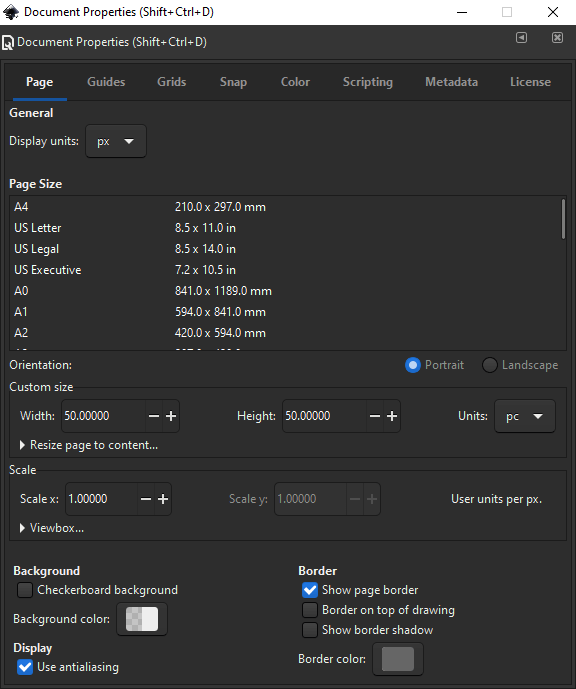 Document Properties menu