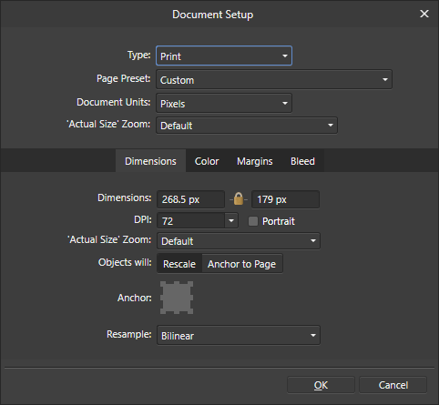 Document Setup menu