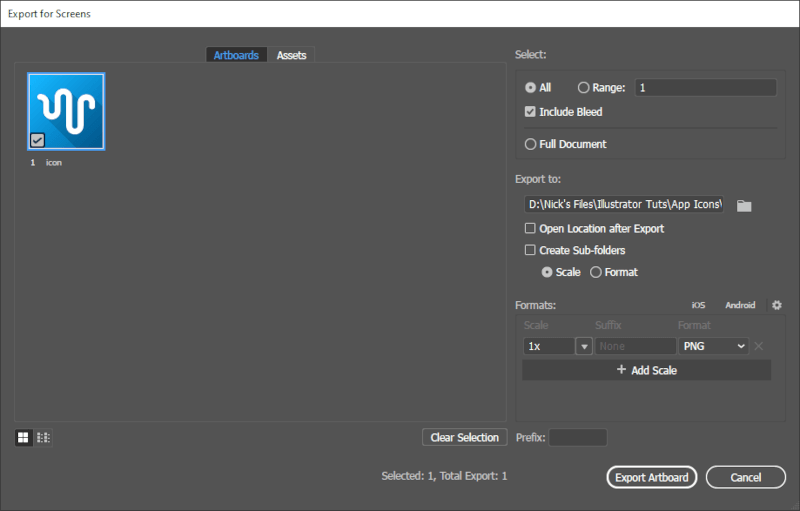 Export for Screen menu