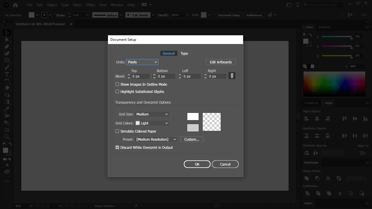 Document Setup menu