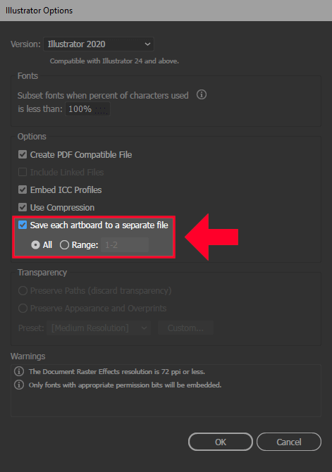 Artboards settings