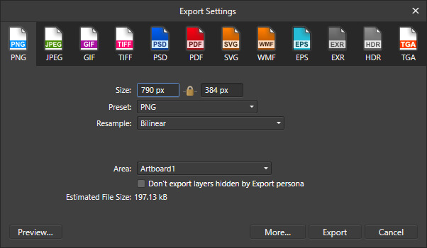 Export menu