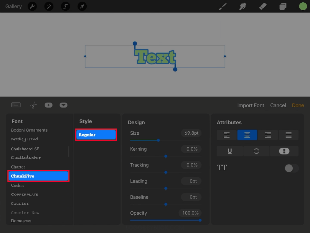 Installed font in Procreate