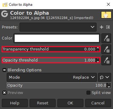 Transparency and Opacity Threshold sliders