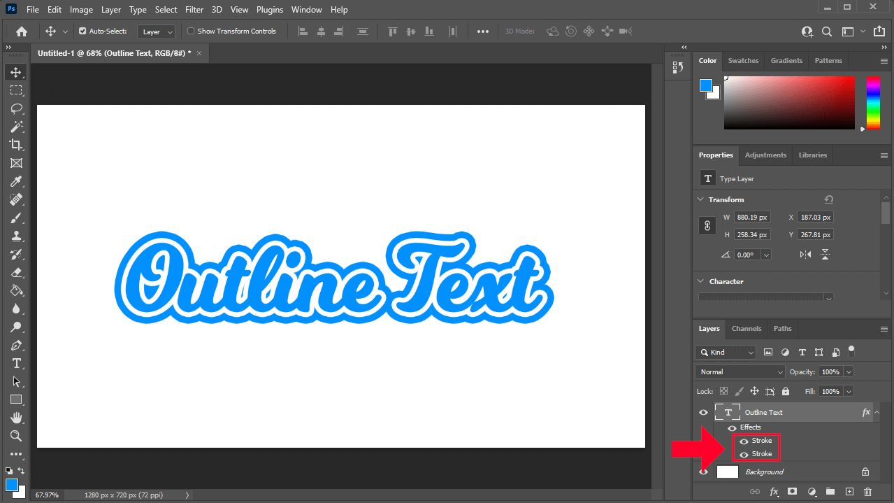 outline text in photoshop