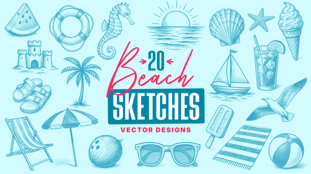 Beach themed vector sketches