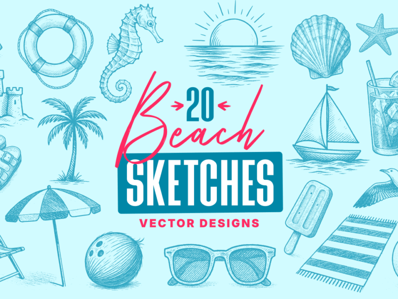Beach themed vector sketches