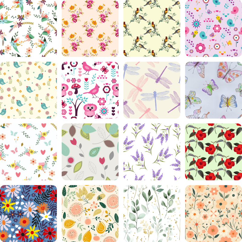 16 Spring-themed pattern tiles
